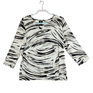 JM Collection Black White Abstract Swirl Print Womens L Top 3/4 Sleeves office